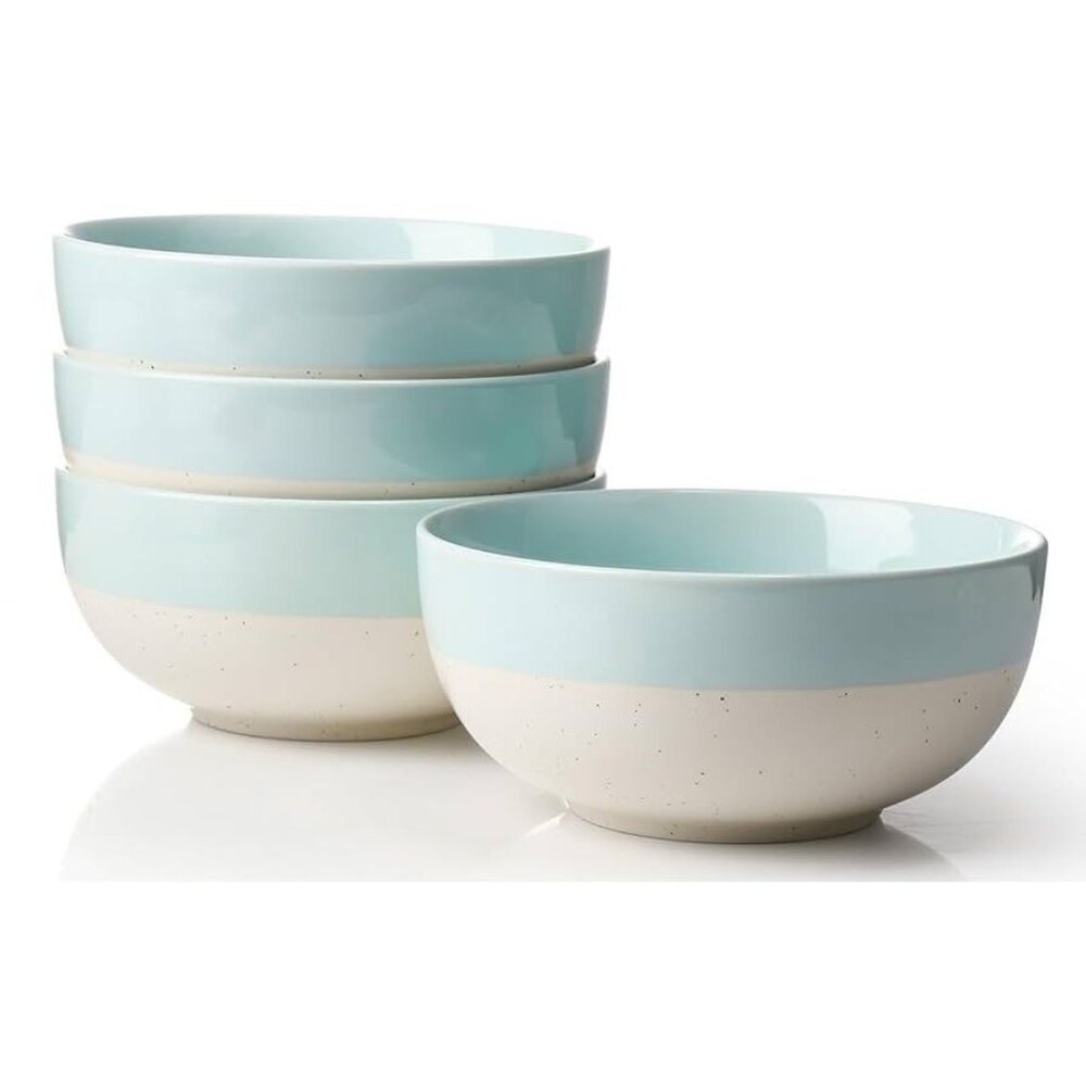 4-Piece 26oz Ceramic Soup & Cereal Bowl Set, Blue, Dishwasher & Microwave Safe